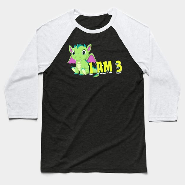 Baby Dragon 3 Years Child Birthday Baseball T-Shirt by Foxxy Merch